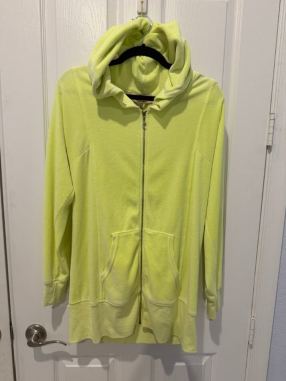 Juicy Couture XL Lime Green Longline Zip Hoodie Y2K Velour Lounge